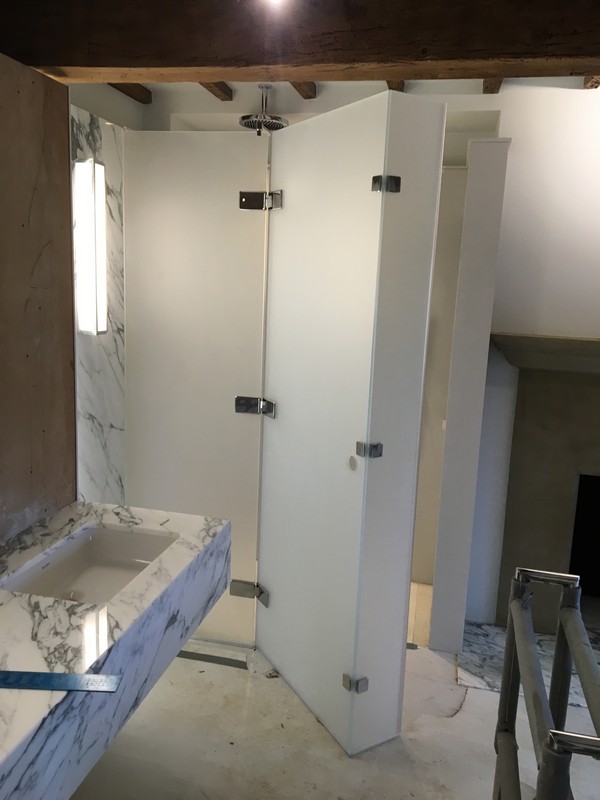Bespoke frosted glass shower enclosure in Waltham Cross luxury bathroom